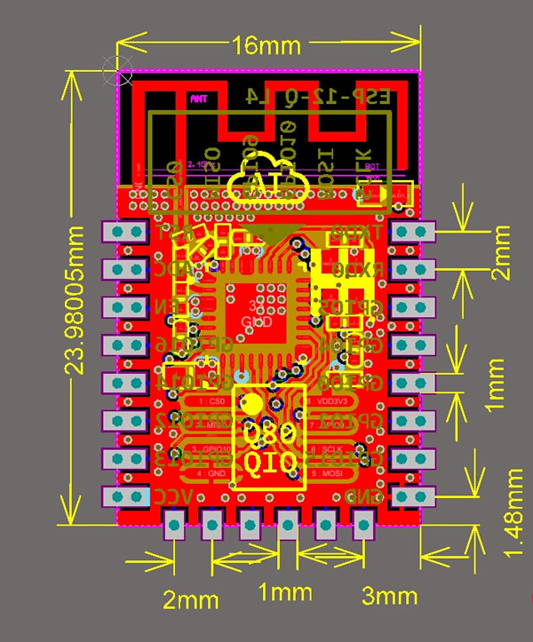 物联网ESP8266物联网芯片模组外形尺寸